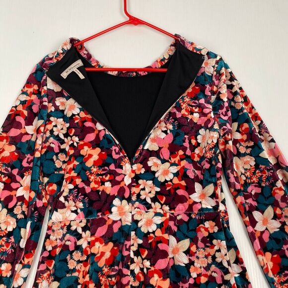 Bcbgeneration Velvet Floral Print Ruffle Trim Colorful Mini Dress Size 4 - Picture 11 of 13